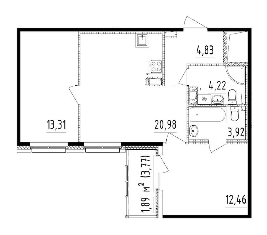 2-комнатная квартира 59.72 м², 13/14 эт., ЖК «Чёрная речка»